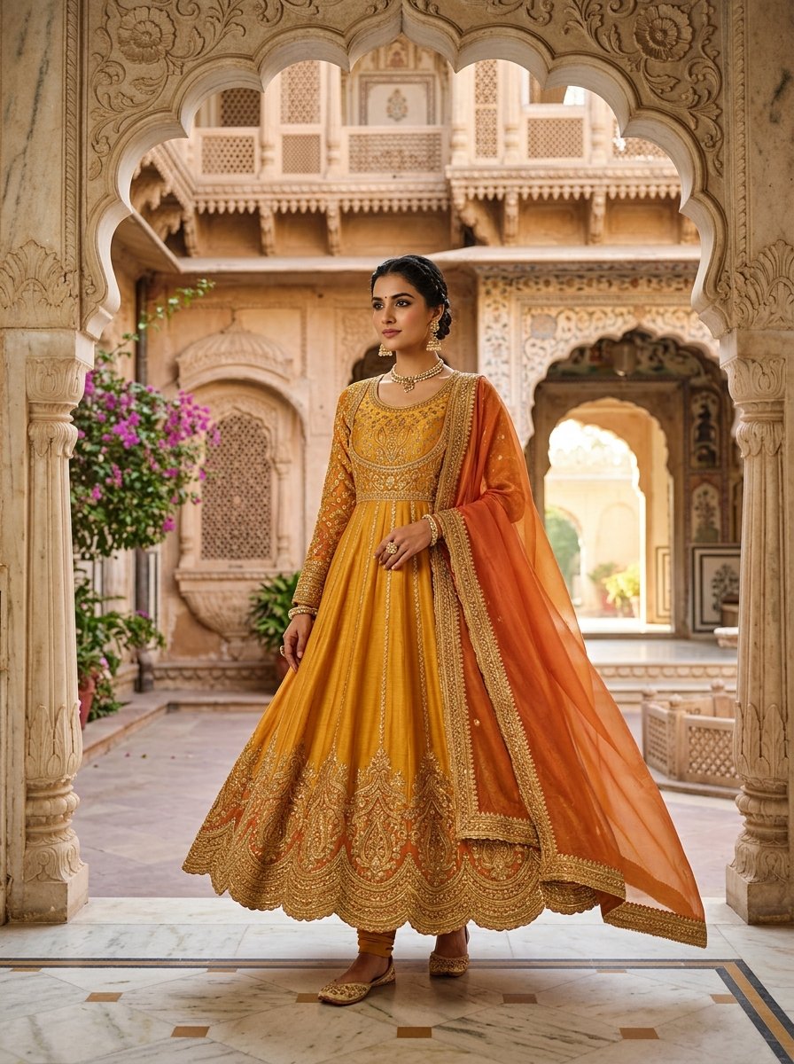Saffron Royal Flared Kalidar Anarkali